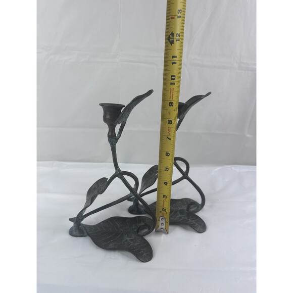 Rosenthal Netter Lily Single Taper Candle Holder Patinated Bronze Metalwork Set - Picture 7 of 7